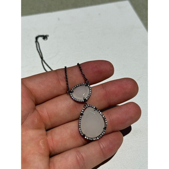 Vintage Diamond and Quartz Sterling Silver Pendant Necklace - Picture 5 of 5